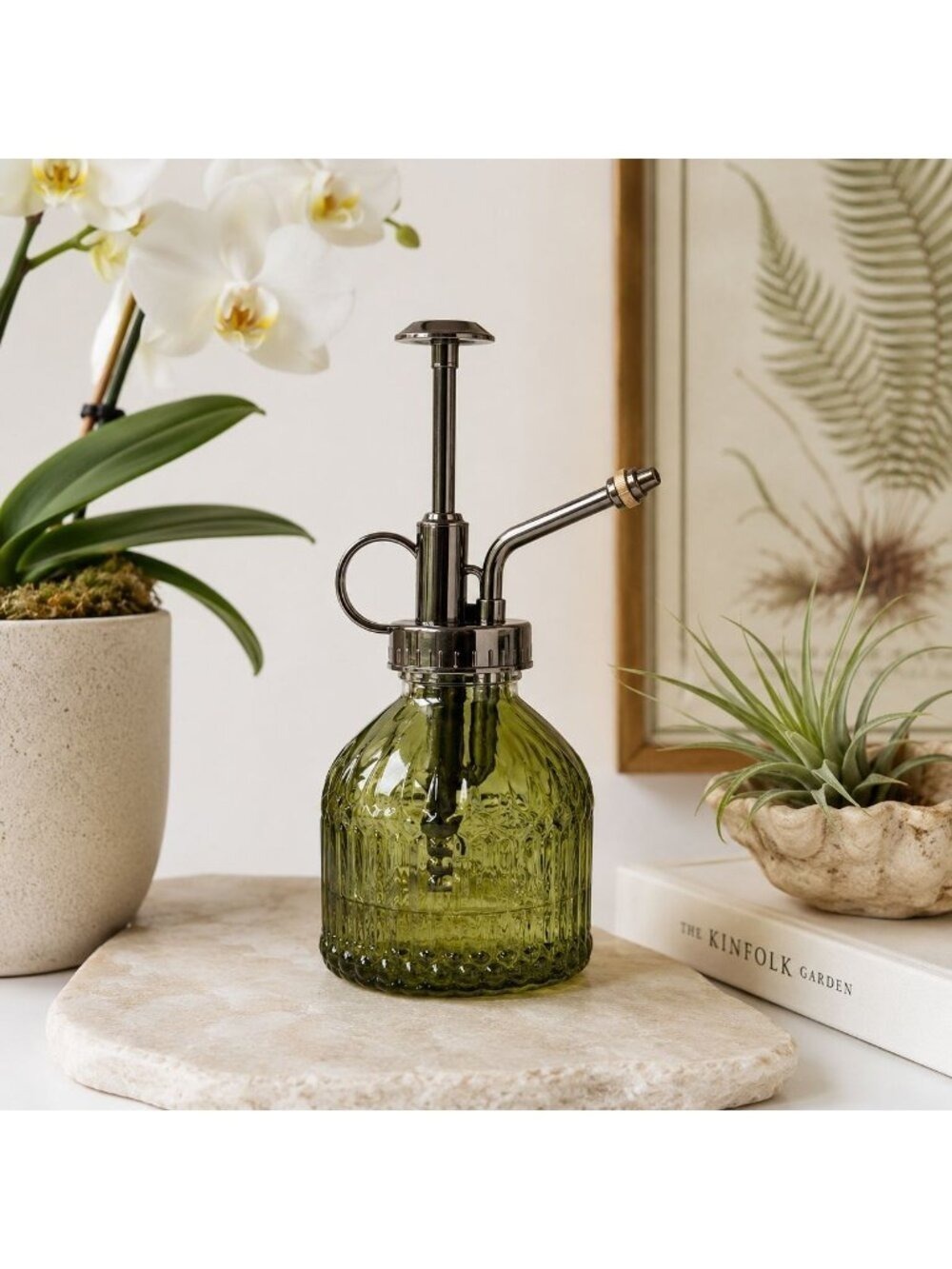 Olive Green Glass Orchid Mister 6.8 oz Air Plant Fine Mist Spray Bottle - Picture 2 of 11